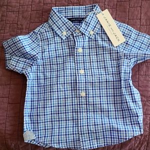 NWT Boys Janie and Jack blue plaid shirt 6- 12 mths